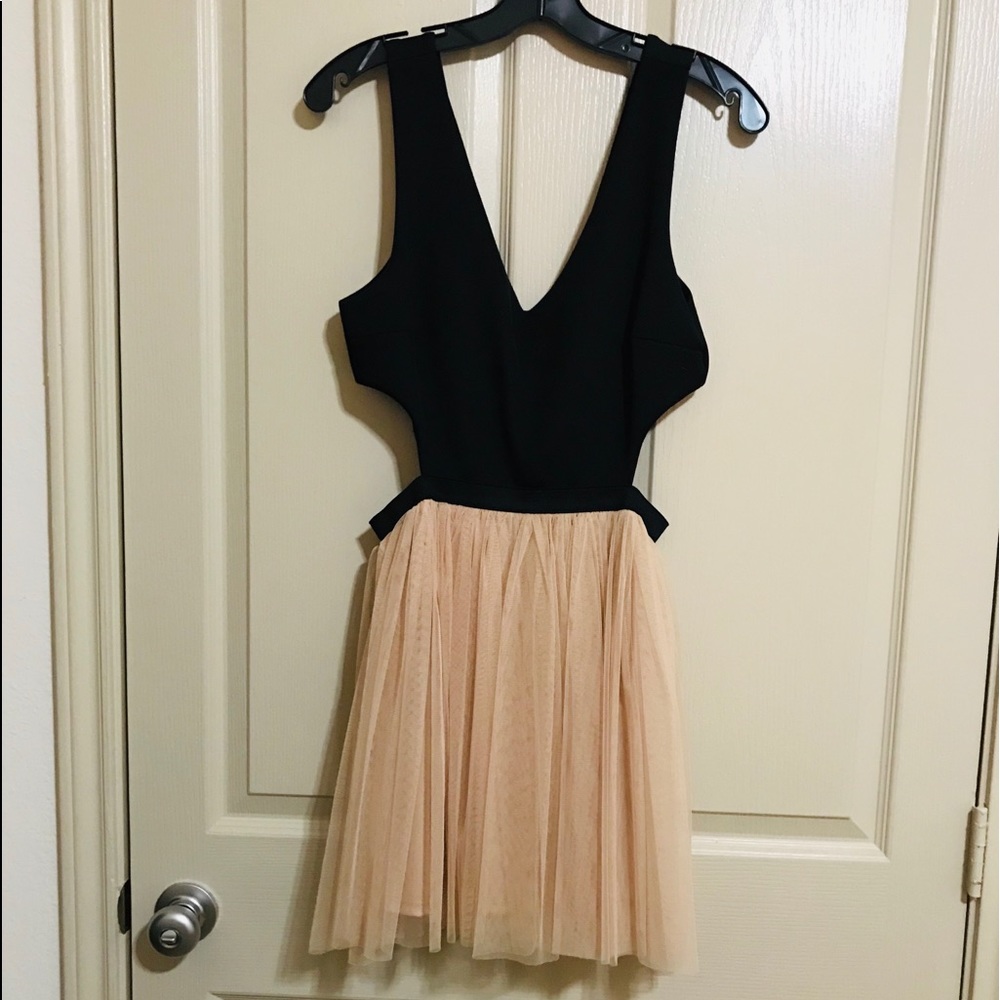 Forever21 Black and Nude Cutout Dress with Tulle